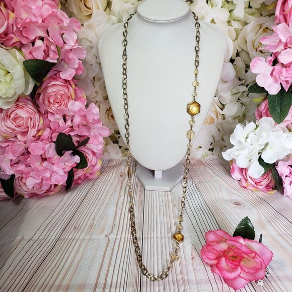 Dana Kellin for Target Beaded Gold Tone Station Chain Necklace Yellow Crystals - Picture 7 of 12